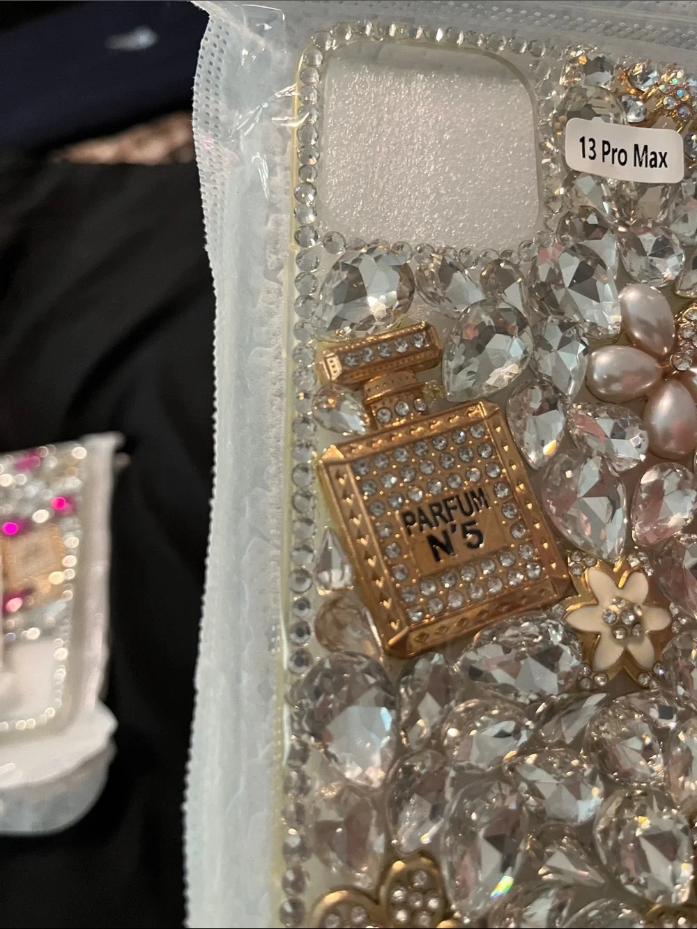 Crystal Floral Bling Phone Case for 13 Pro Max with Gold Accents